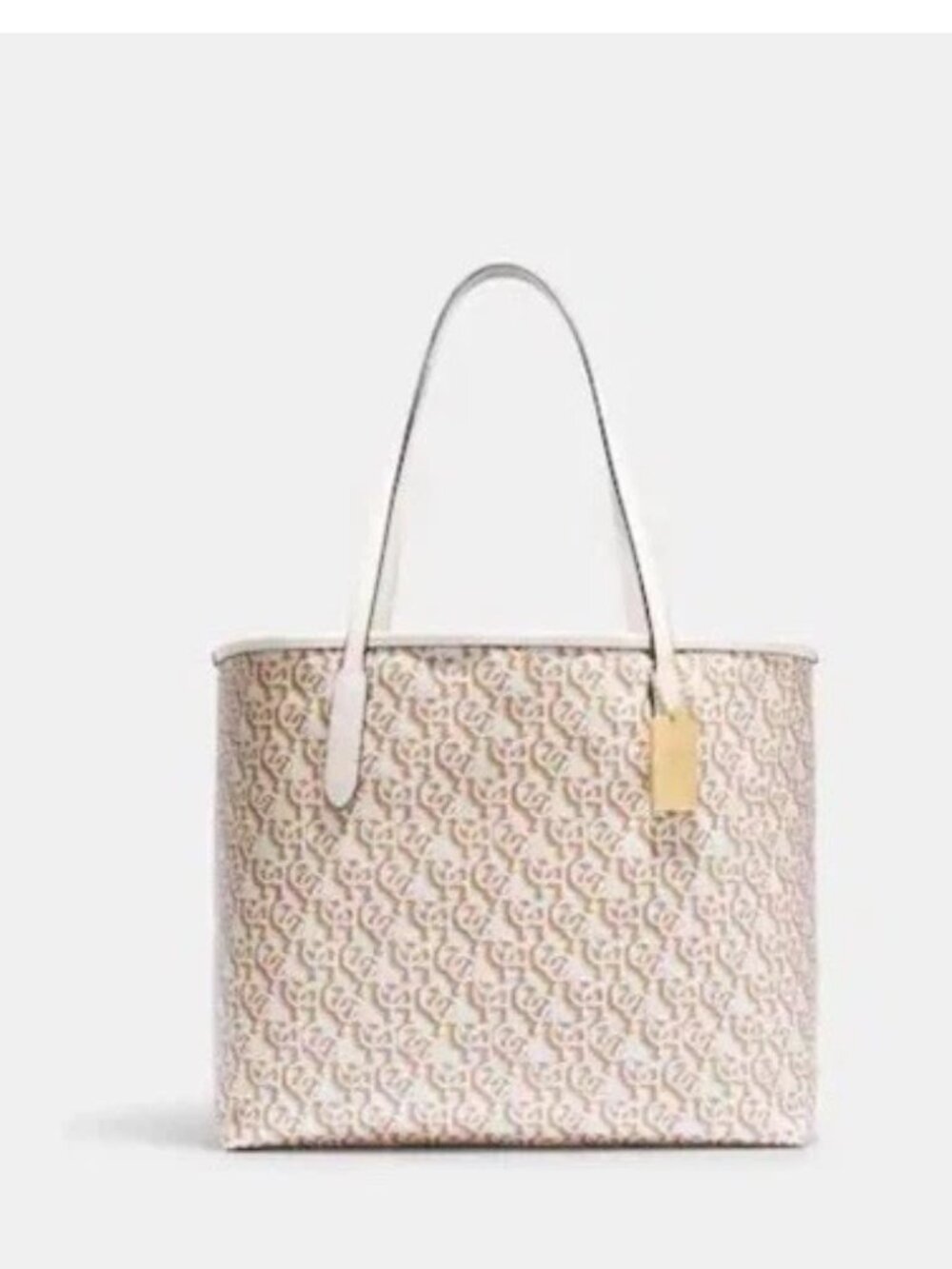 Coach CF342 City Tote with Monogram Print in Canvas & Leather Gold Chalk Bag